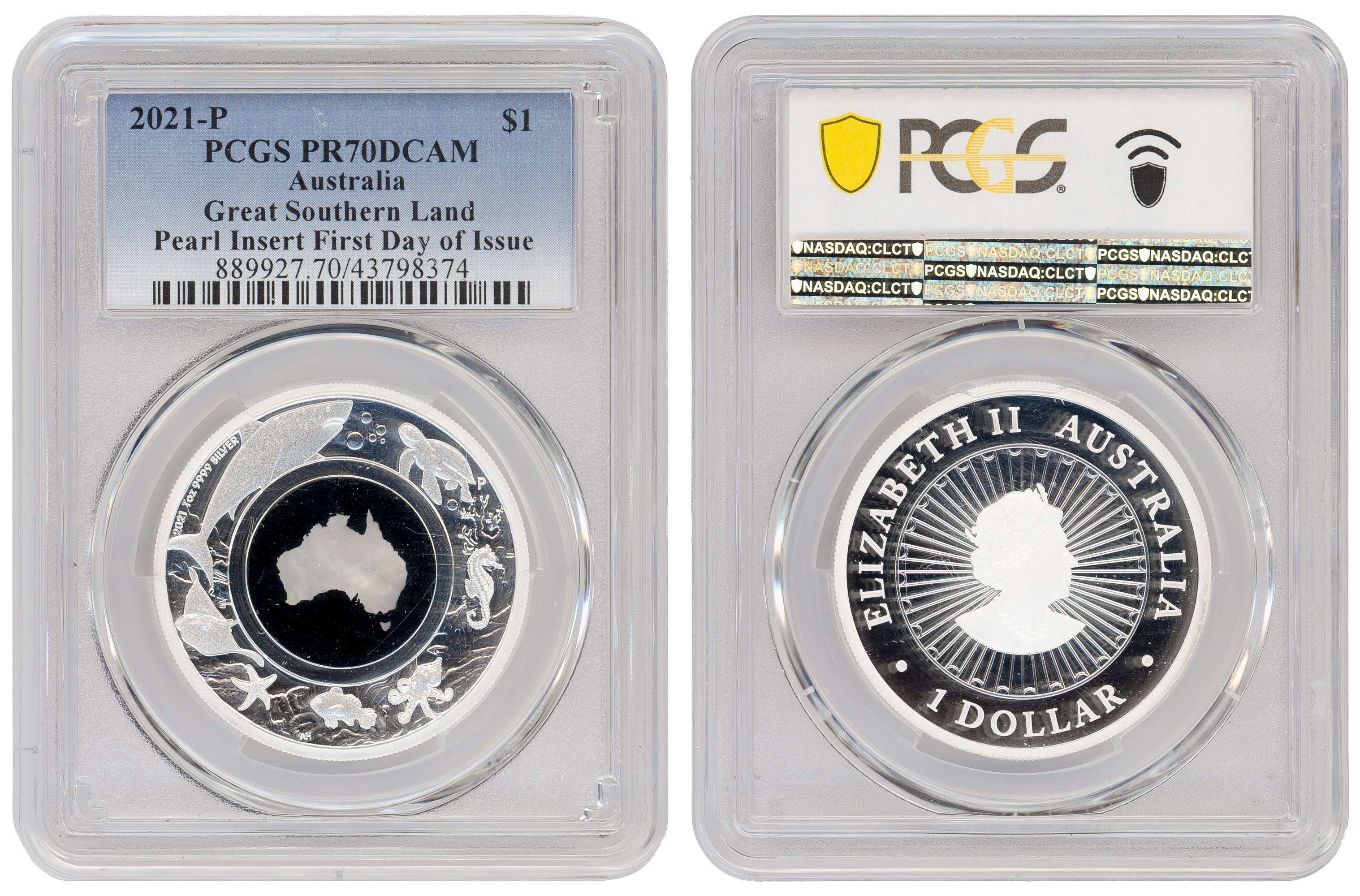 Elizabeth II, Perth Mint - Great Southern Land, Pearl Insert First Day of Issue, One Dollar, 2021-P, PCGS PR70DCAM