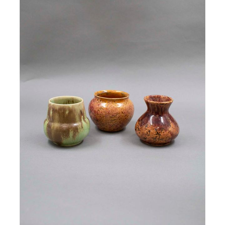 Crown Lynn Potteries - Three small trickle glaze vases