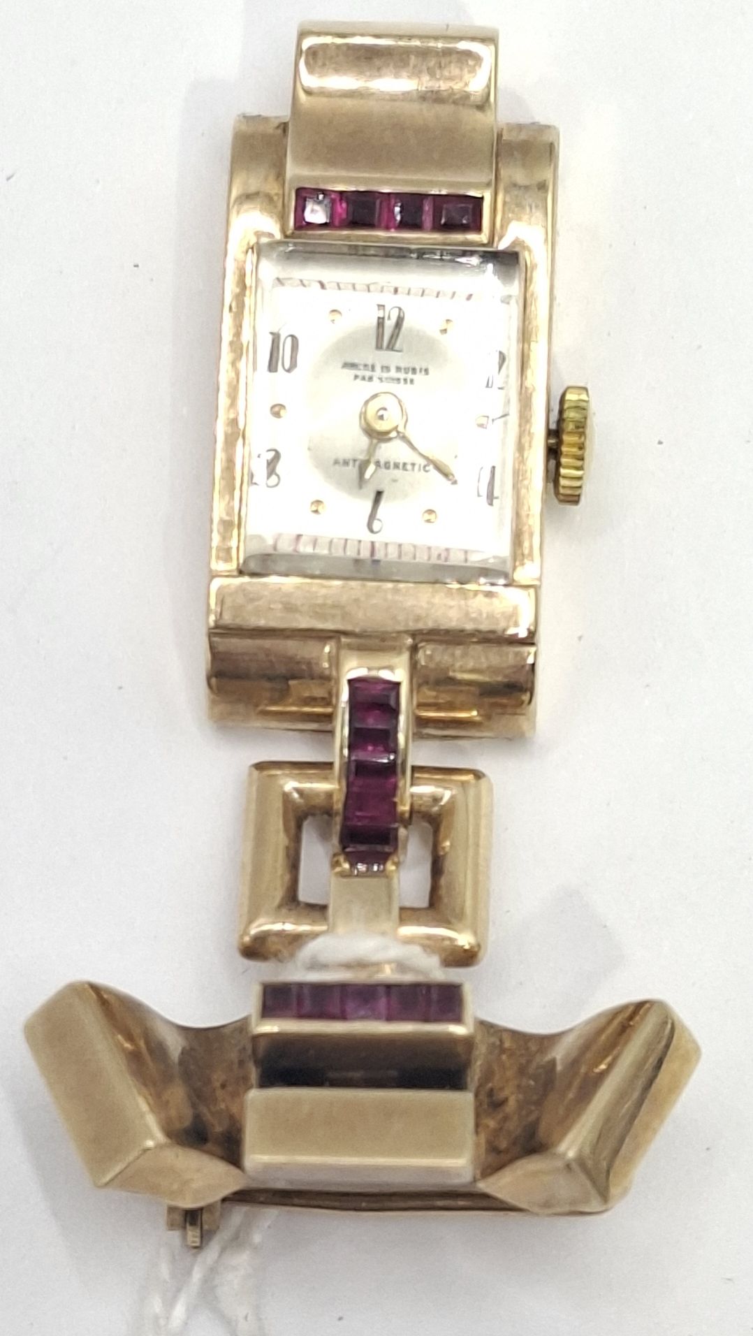 9ct Gold Ruby Ancre Brooch Watch