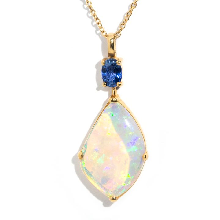 9 Carat Yellow Gold Crystal Opal and Sapphire Necklet,