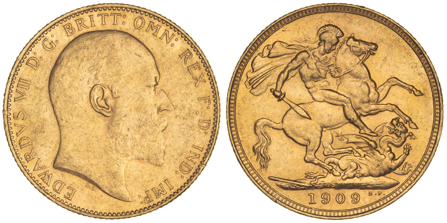 Edward VII, St George Reverse, Sovereign, 1909-S, UNC
