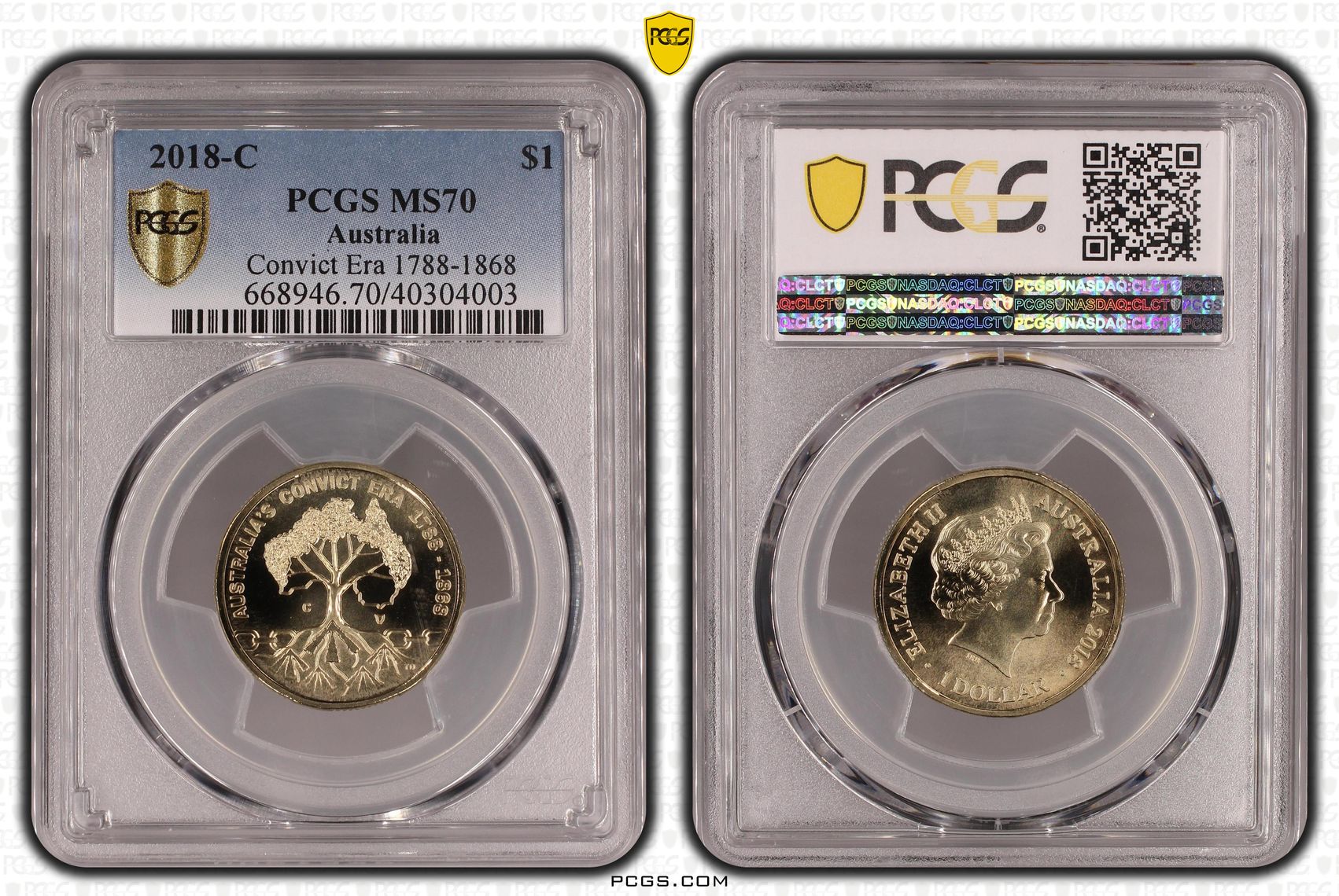 Convict Era 1788-1868, POP 2/0, One Dollar, 2018-C, PCGS MS70