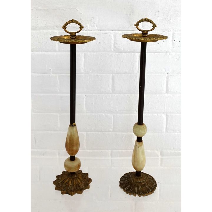 PAIR OF ONYX AND BRASS STANDARD ASHTRAYS