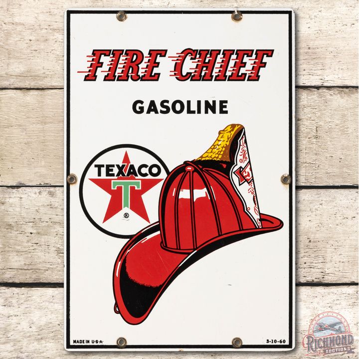 1960 Texaco Fire Chief Porcelain Pump Plate Sign (Medium)