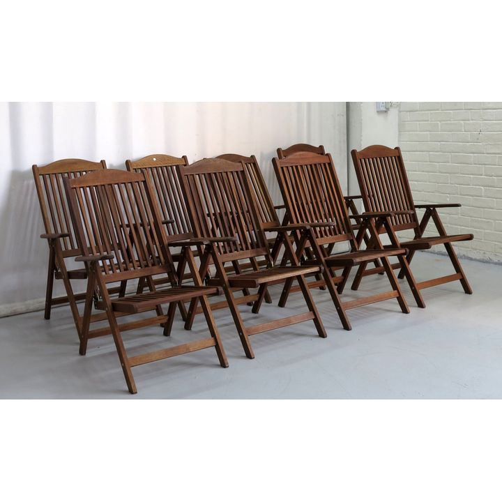 SET OF 8 TEAK RECLINING ARMCHAIRS, maker Schou