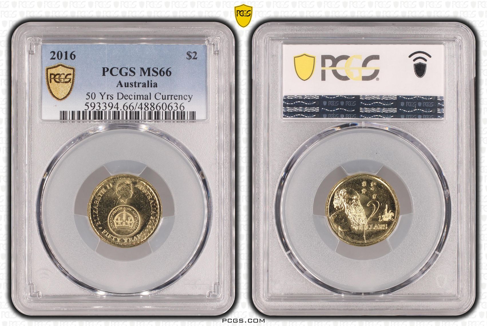 Elizabeth II, 50 Yrs Decimal Currency , Two Dollar, 2016, PCGS MS66