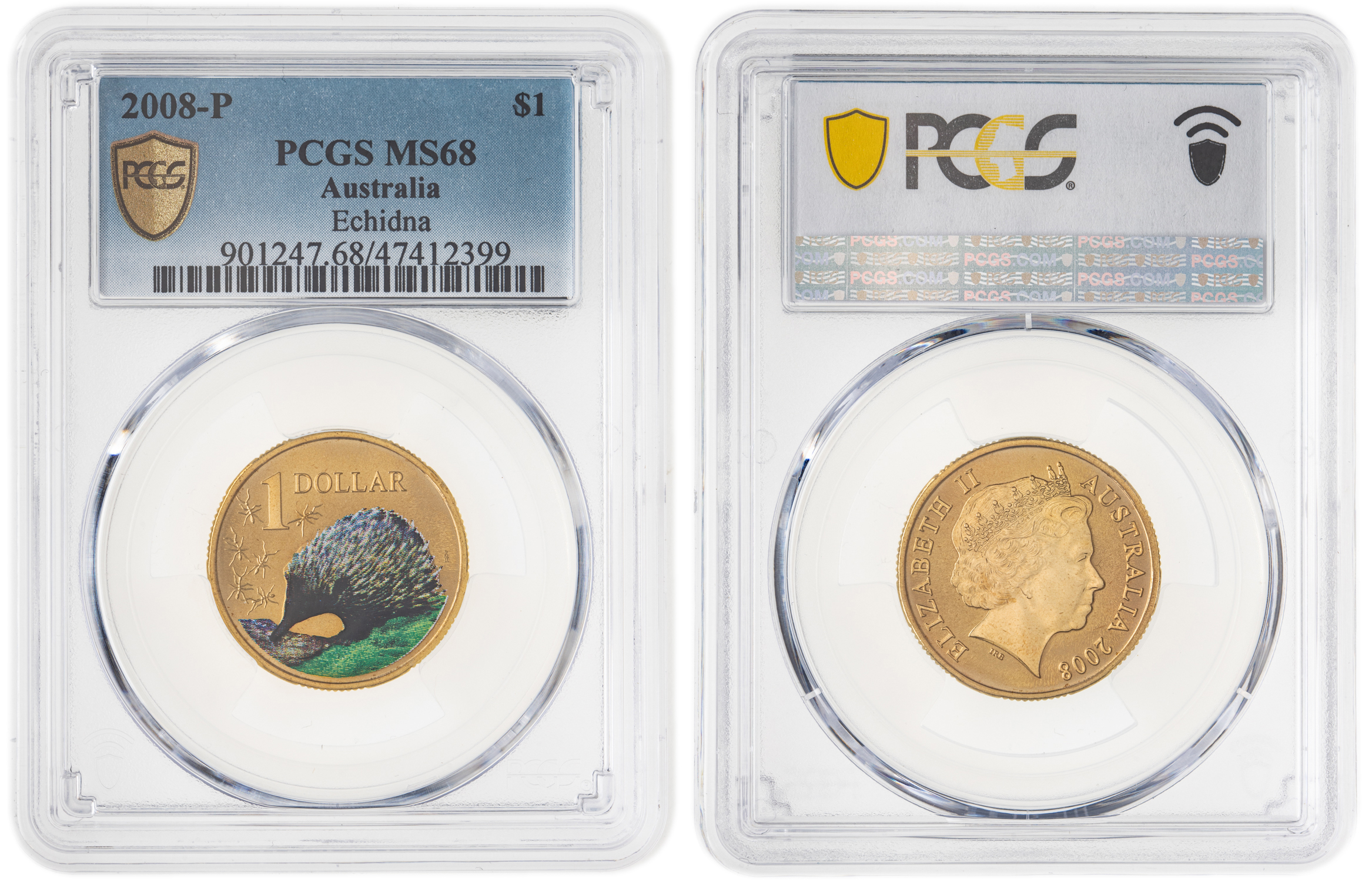 Elizabeth II, Echidna, One Dollar, 2008-P, PCGS MS68