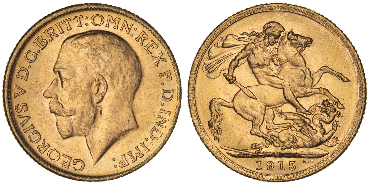 George V, St George Reverse, Sovereign, 1915-M, UNC - CHU