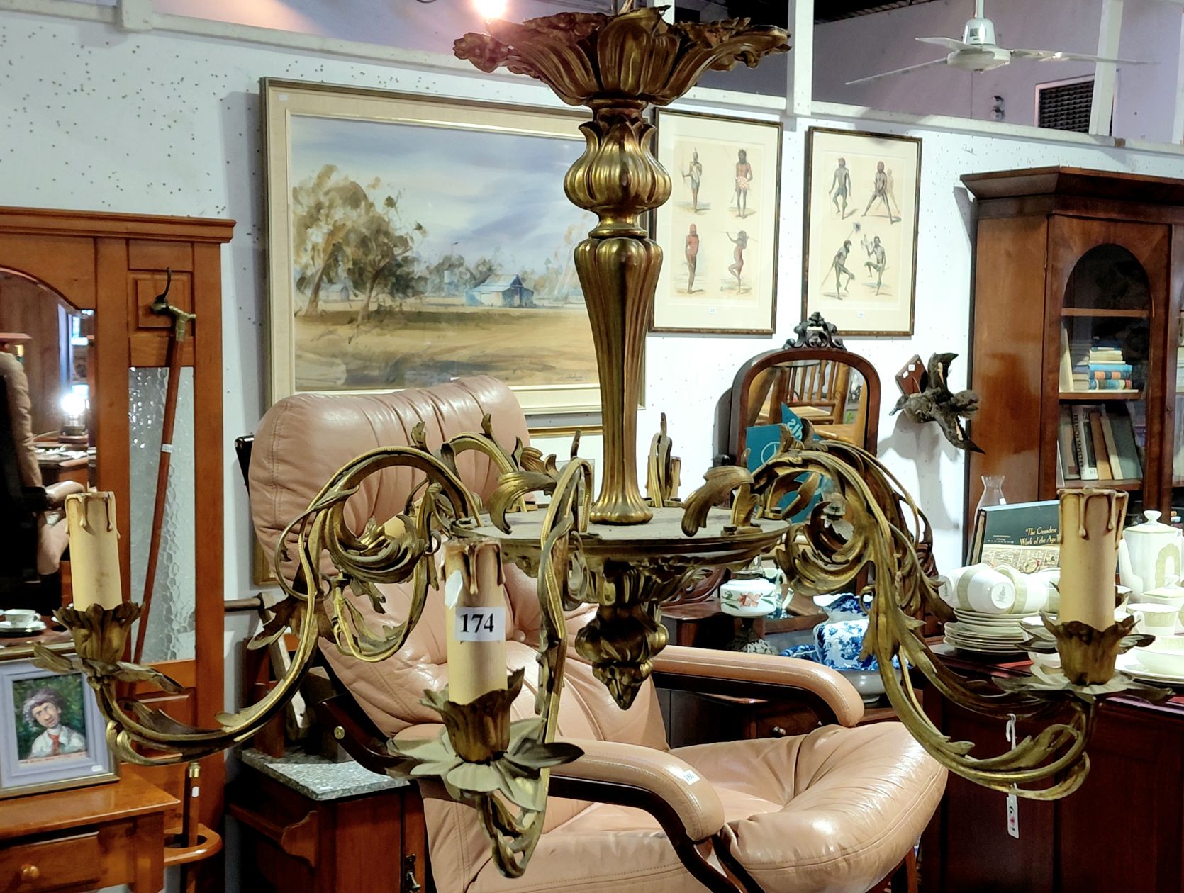 174 · ART NOUVEAU PRESSED BRASS CHANDELIER
