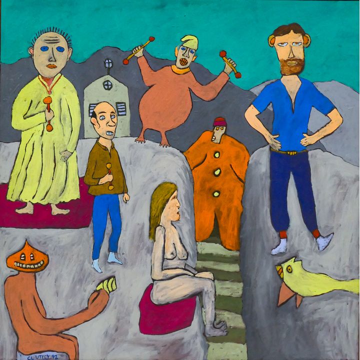 Claude Utley ''The Family'' 1992 Oil on Canvas Framed 30.5''x30.5''