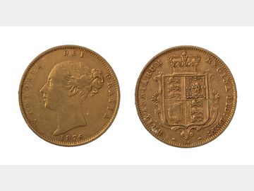 1876 Queen Victoria Young Head #Die 14 Shield Gold Half Sovereign.