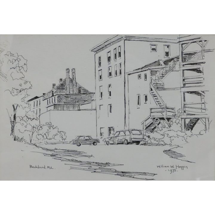 William Hoppin ''Rockland, Maine'' 1975 Ink Drawing Framed 16''x20''