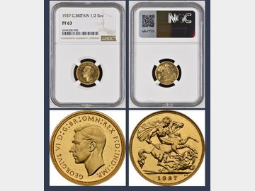 1937 GEORGE VI PROOF GOLD HALF SOVEREIGN PF63