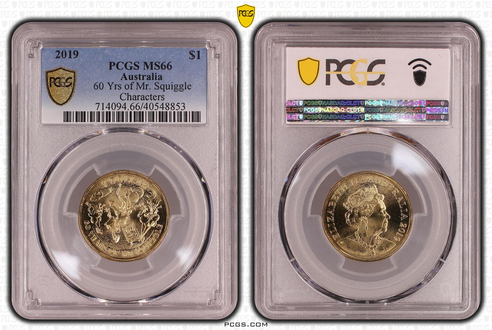 60 Yrs of Mr. Squiggle Characters, One Dollar, 2019, PCGS MS66