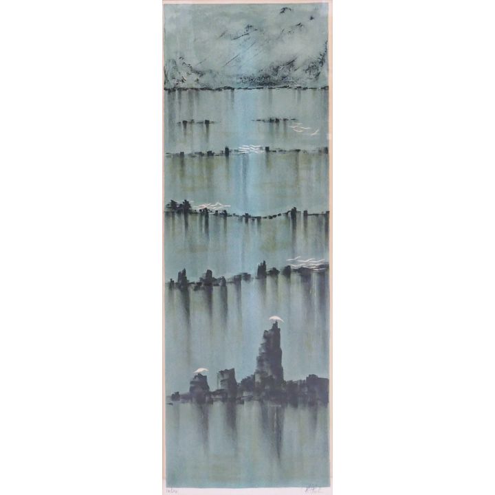Richard Florsheim ''Gulls and Rocks'' S/N Lithograph Framed 37''x17''