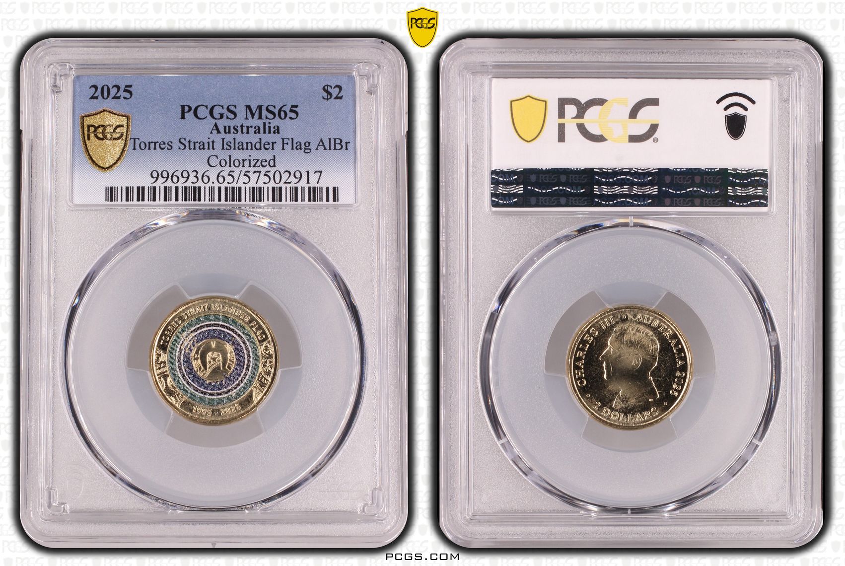 Torres Strait Islander Flag AlBr Colourised, Two Dollar, 2025, PCGS MS65