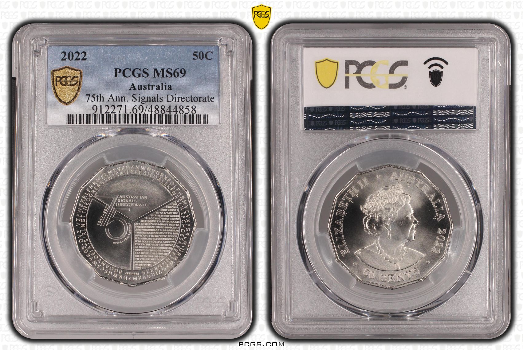172 · 75th Ann. Signals Directorate , Fifty Cent, 2022, PCGS MS69