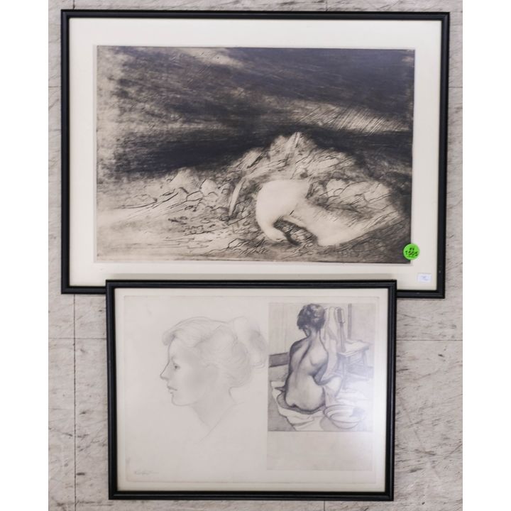 2pc Russell Frost NW Etching & Drawing- largest 13x18''