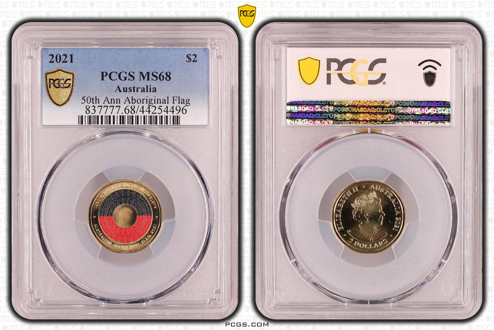 50th Ann Aboriginal Flag Colorized, Two Dollar, 2021, PCGS MS68