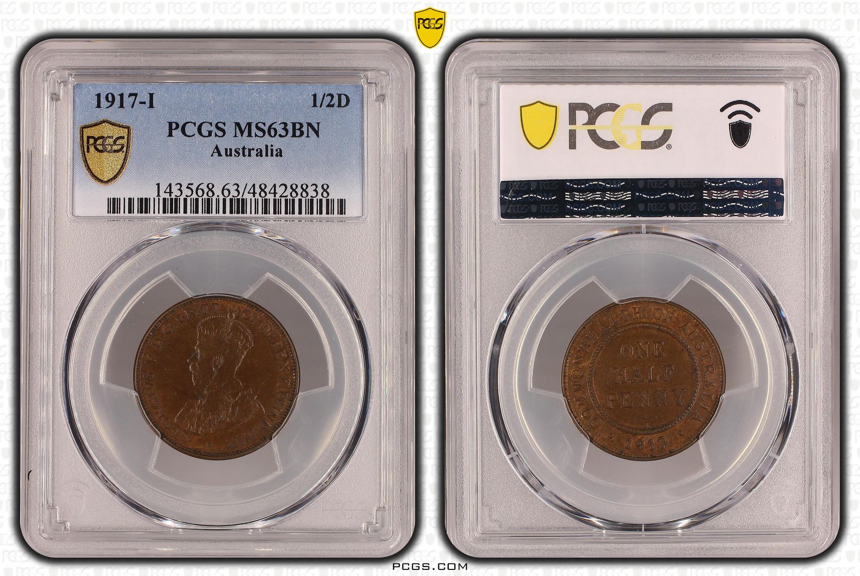George V, Halfpenny, 1917-I, PCGS MS63BN