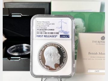 2022 ELIZABETH II BRITISH MONARCH'S EDWARD VII SILVER 2oz PROOF £5 COIN PF68 UCAM