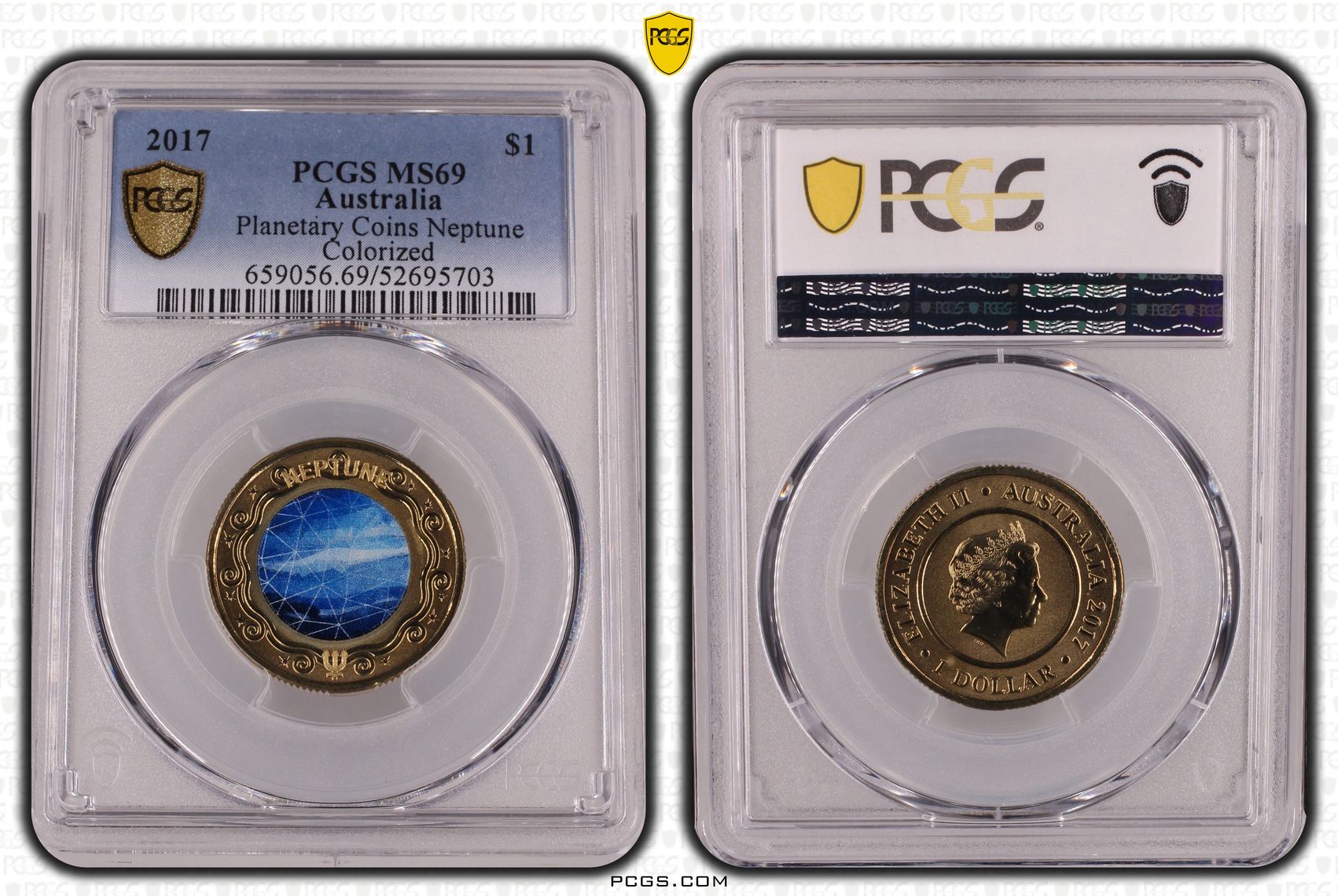 Planetary Coins Neptune Colourised, One Dollar, 2017, PCGS MS69