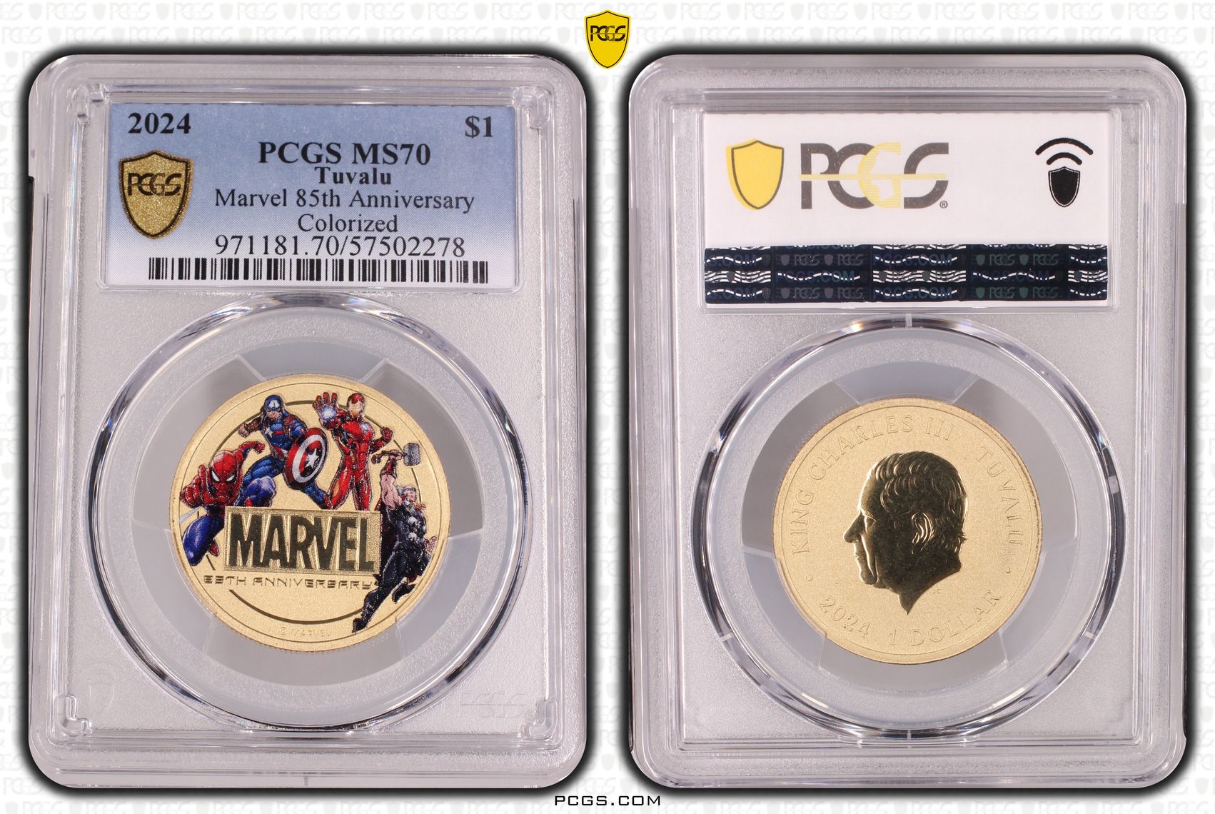 Tuvalu, Marvel 85th Anniversary Colourised, POP 18/0, One Dollar, 2024, PCGS MS70