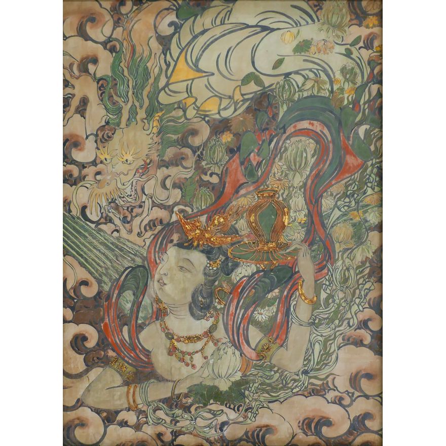 Japanese Guanyin with Dragon Fresco Painting