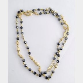 TRADITIONAL YELLOW GOLD AND BLACK BEADED NECKLACE - 51543/42