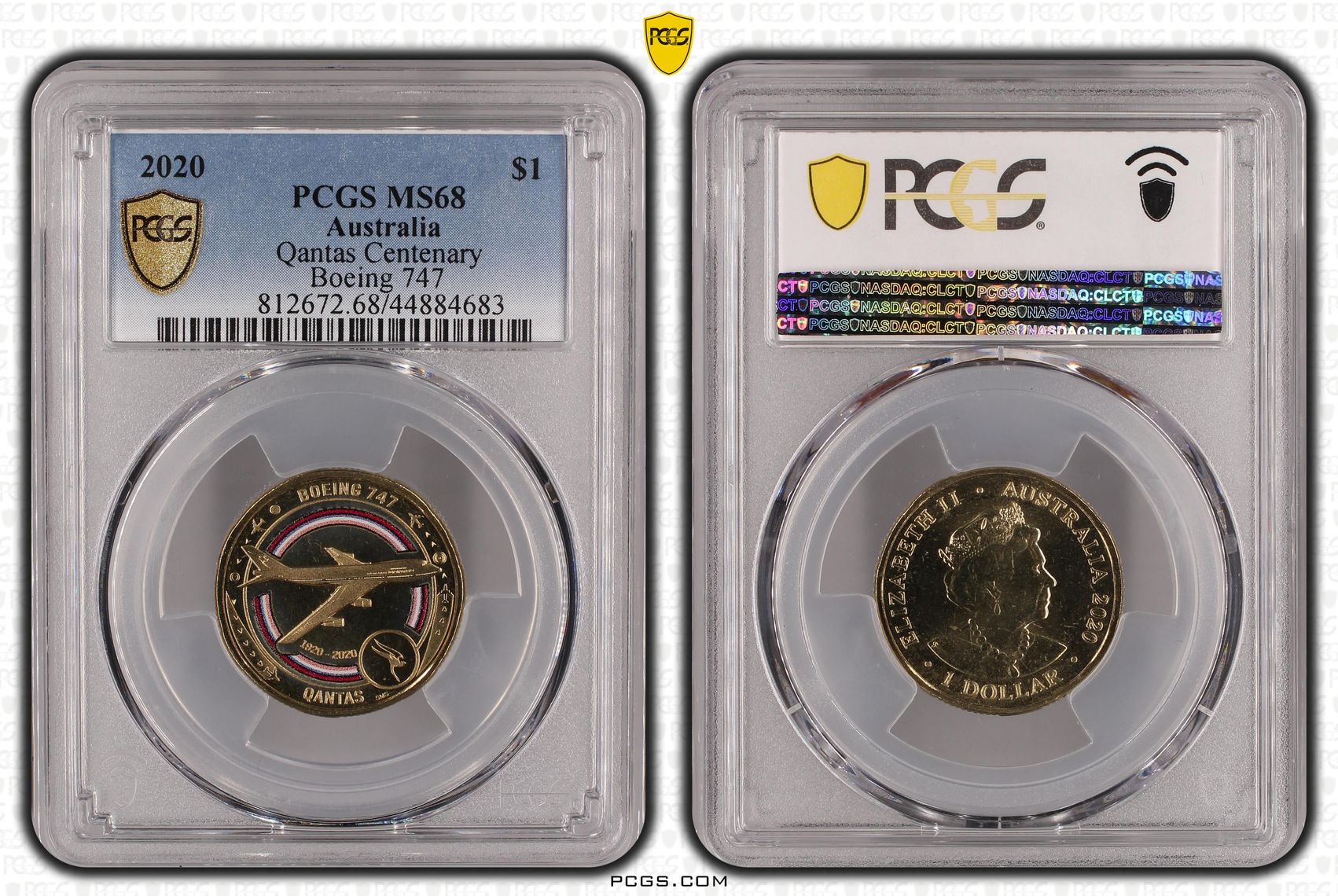 Qantas Centenary Boeing 747, One Dollar, 2020, PCGS MS68