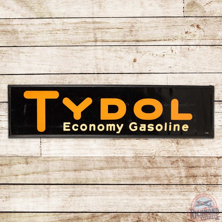 NOS Tydol Economy Gasoline Horizontal Single Sided Tin Sign w/ Wooden Frame