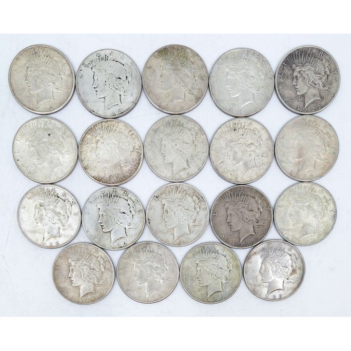 Box 19pc US Peace Silver Dollars - Assorted Dates