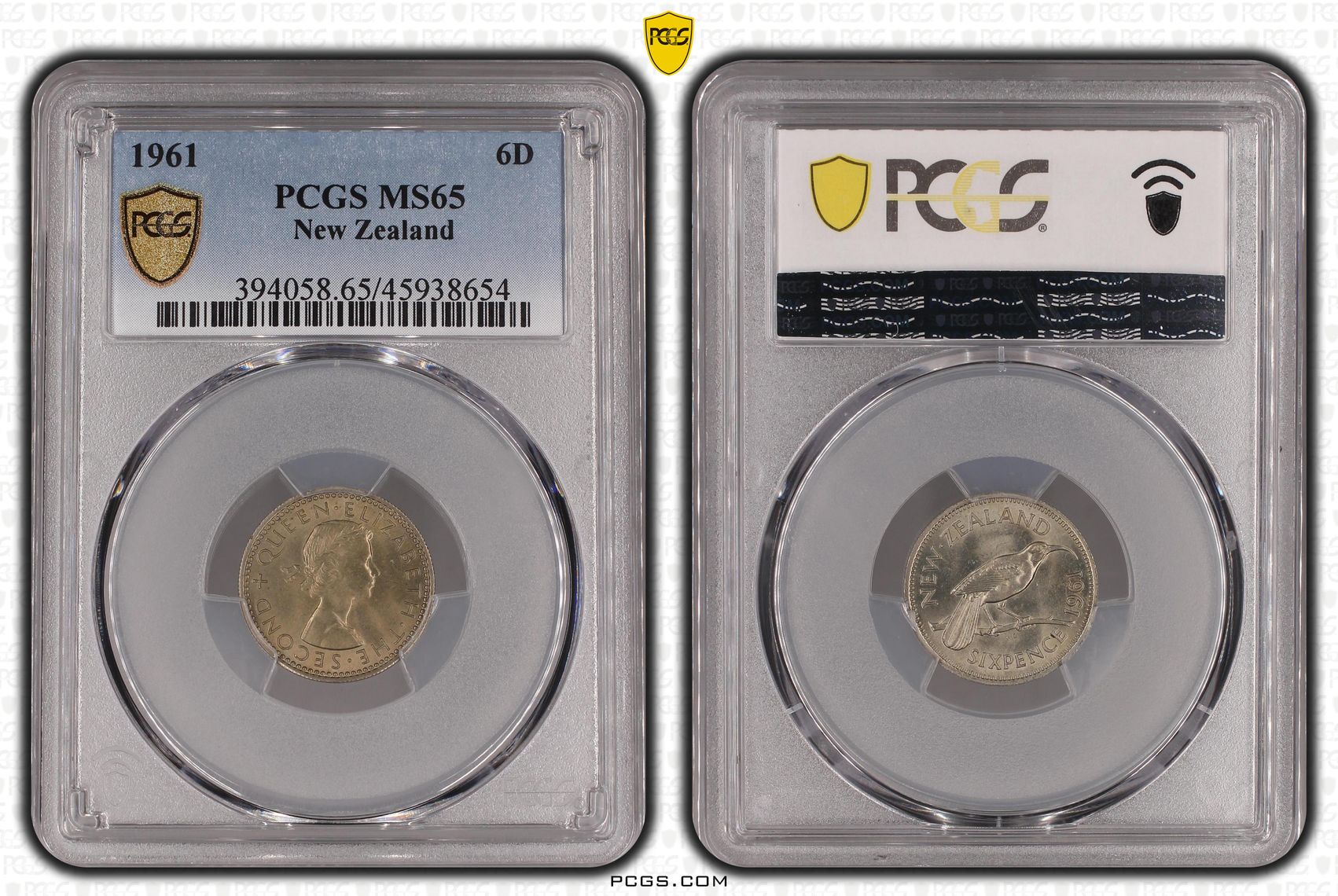1961 New Zealand Sixpence PCGS - MS65 -654