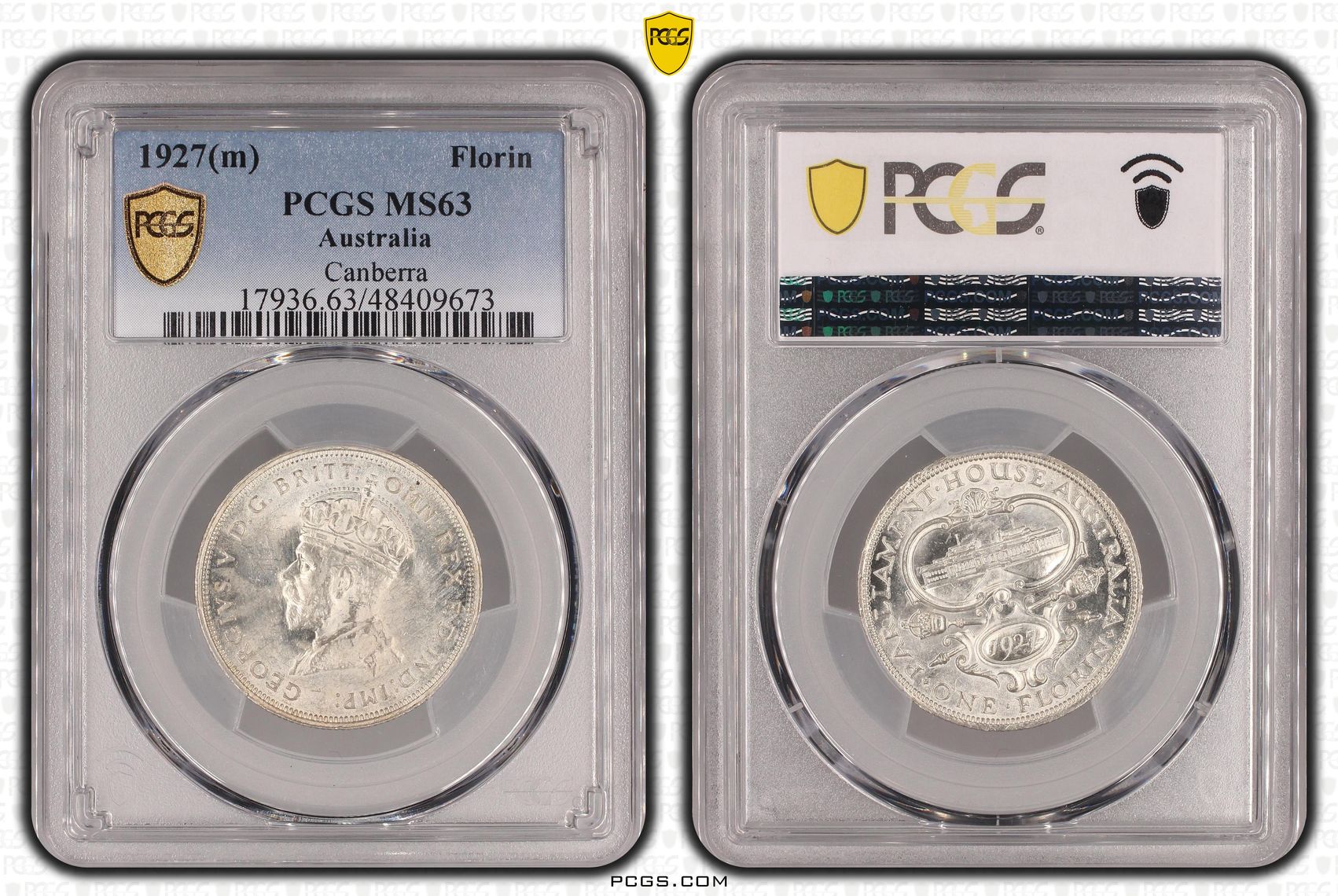 George V, Canberra, Florin, 1927(m), PCGS MS63