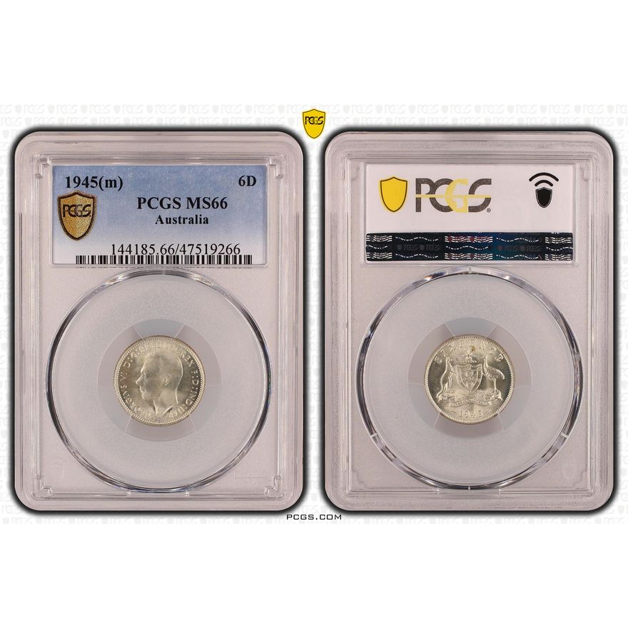 Sixpence, 1945(m) POP Report 5/1, PCGS MS 66