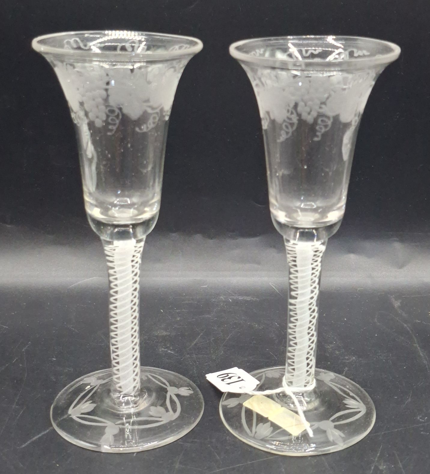 Georgian Rare Cotton Twist Pair Of Wine Glasses