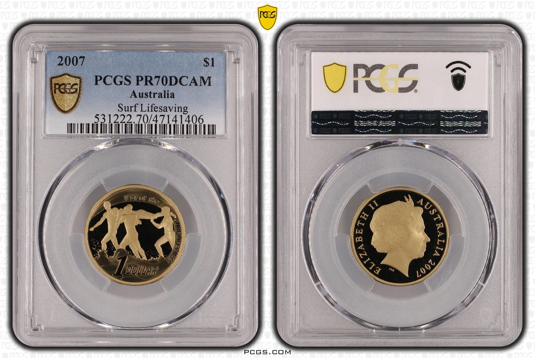 Elizabeth II, Surf Lifesaving, Pop 7/0, One Dollar, 2007, PCGS PR70DCAM