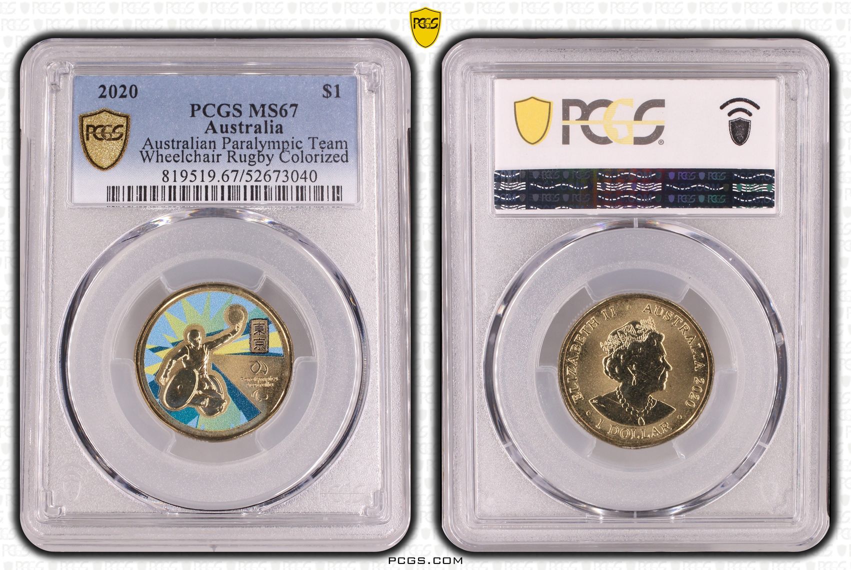 Australian Paralympic Team Wheelchair Rugby Colorized, One Dollar, 2020, PCGS MS67