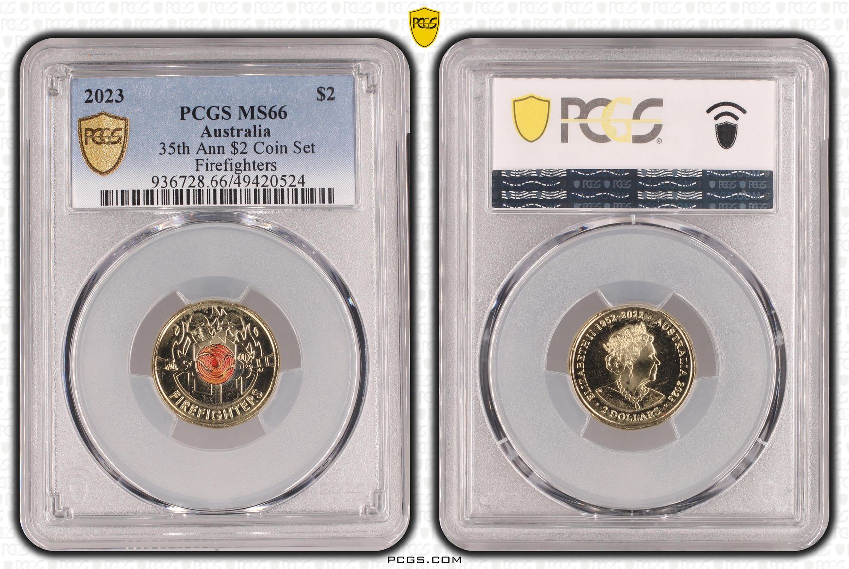 35th Ann $2 Coin Set Colorized - Firefighters, Two Dollar, 2023, PCGS MS66