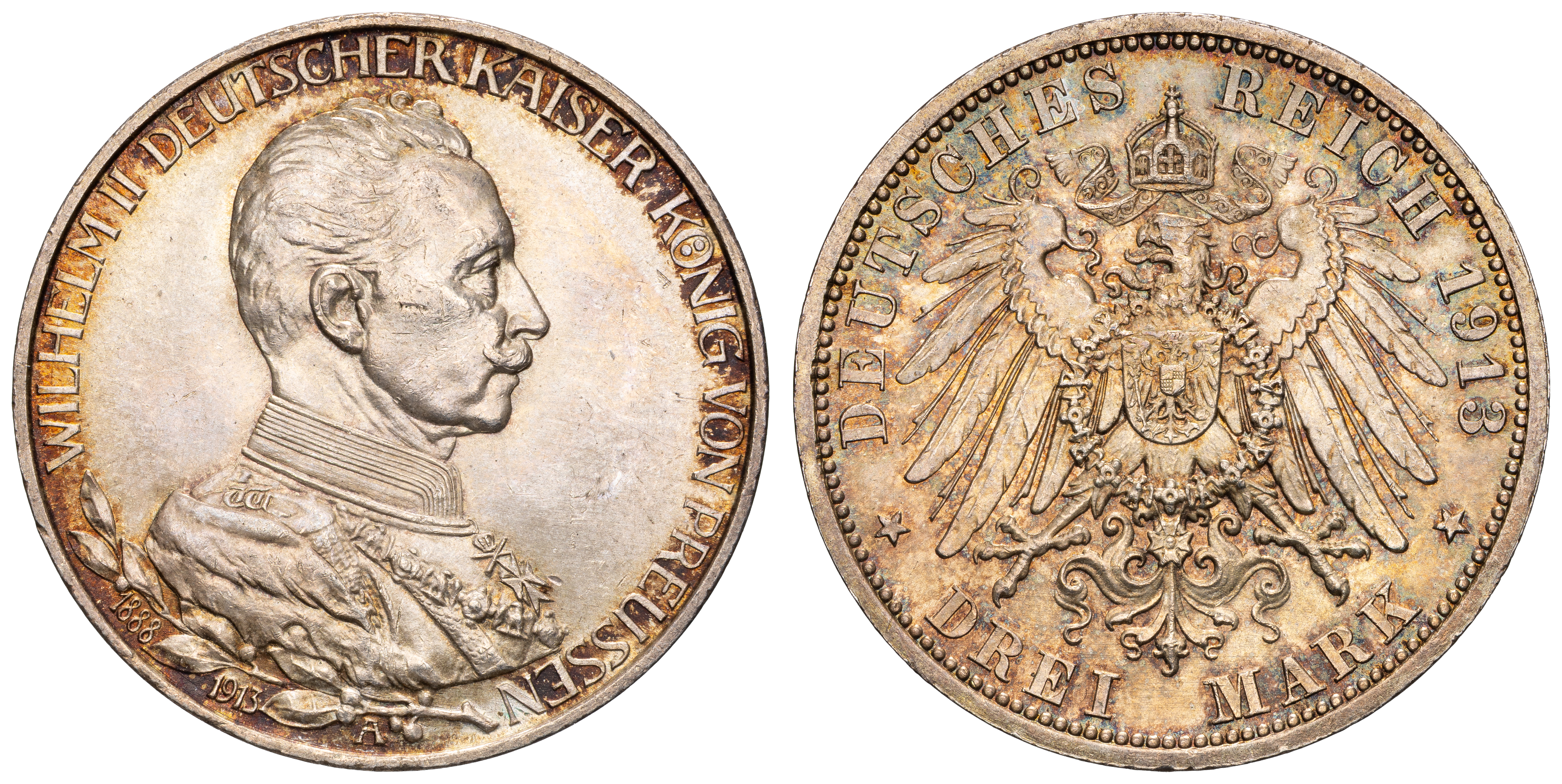 German States, Prussia, Wilhelm II, Two Mark, 1913, ChUnc