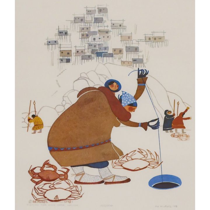 Rie Munoz ''Fishing For King Crab, Ukivok'' 1978 Signed Print. Framed 21.75'' x 19.25''