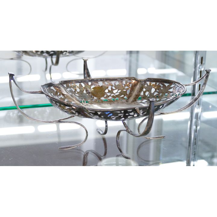 Antique Chinese Export Silver Pierced Floral Standing Dish 11''