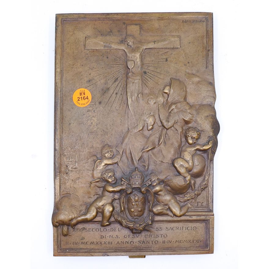 Antique Italian ''Secolo Del Sacrificio'' Bronze Plaque 10''x7''