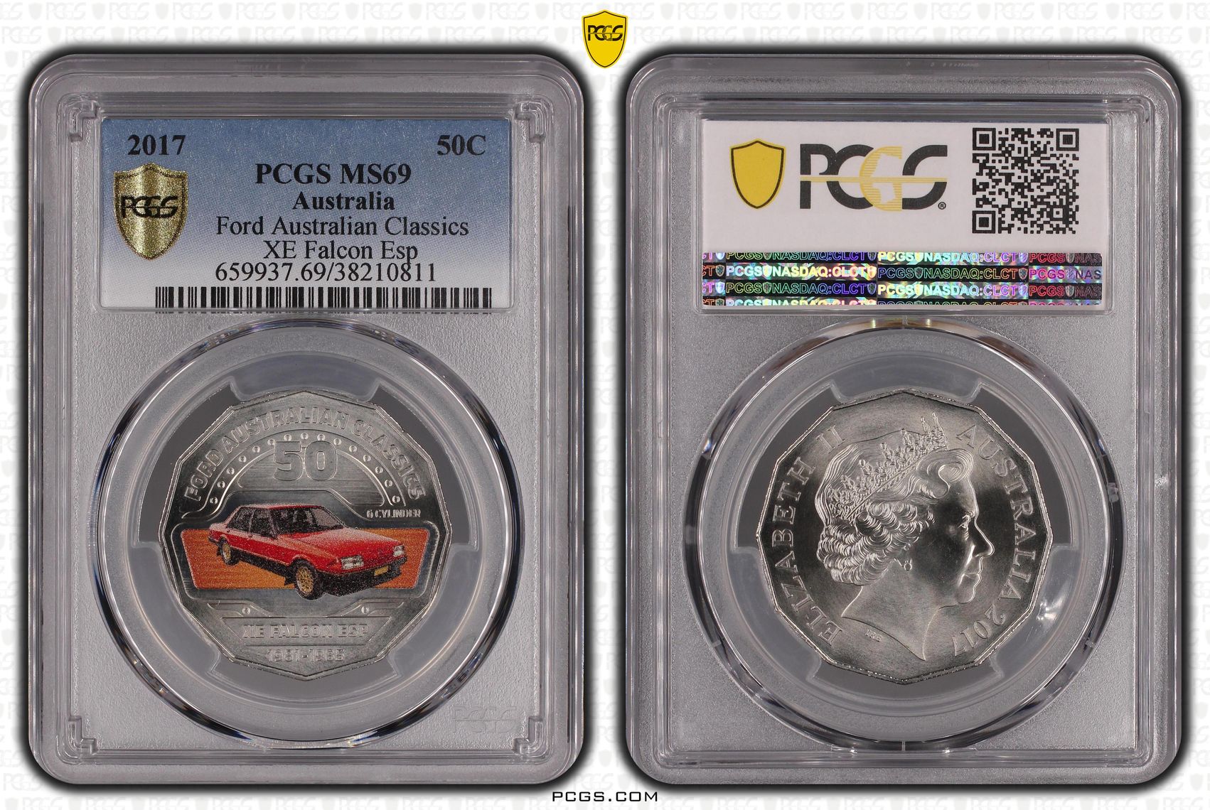 195 · Elizabeth II, Ford Australian Classics - XE Falcon Esp , Fifty Cent, 2017, PCGS MS69
