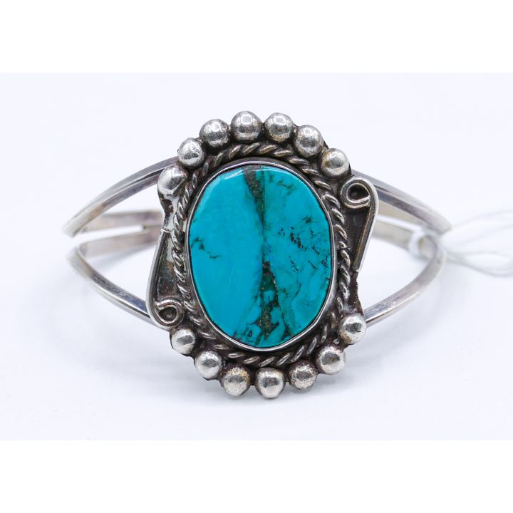 Leo Coriz Southwest Sterling Turquoise Cuff Bracelet Fits 7'' - 33 Grams