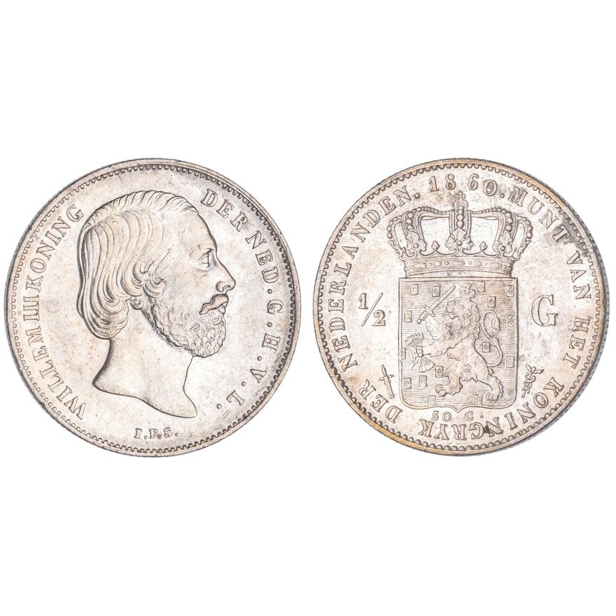Netherlands, Willem III, Half Gulden, 1860, gEF