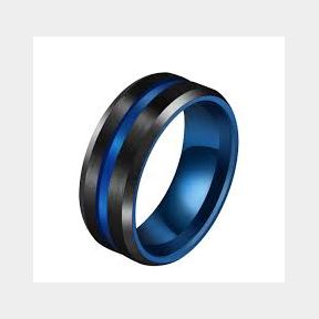 S C Minimalist Two Tone Stainless Steel Ring - Black-Blue - T 1/2 - Bar 9901061874986 - 51748/20131 SN B2 (S7)