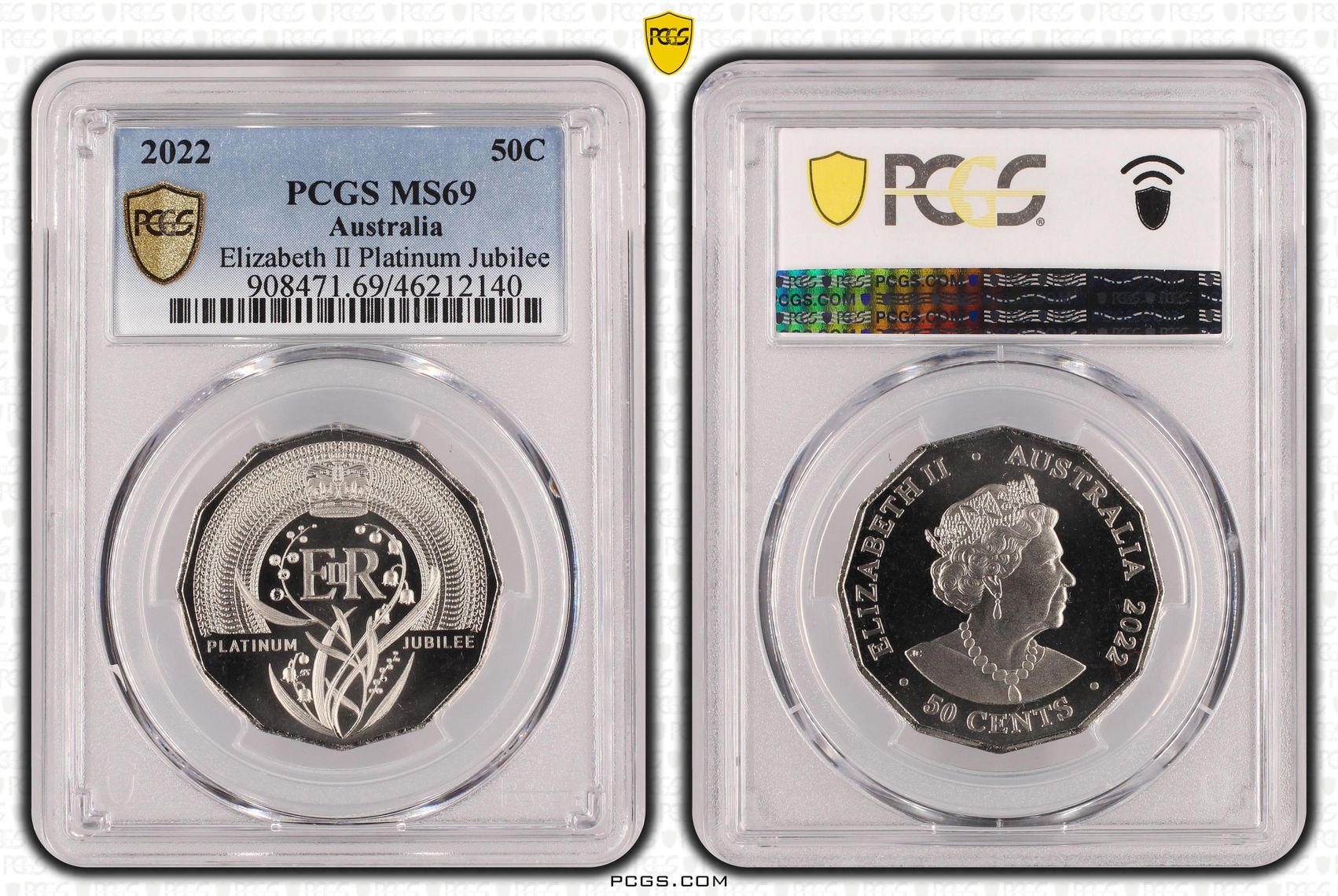 Elizabeth II Platinum Jubilee , Fifty Cent, 2022, PCGS MS69