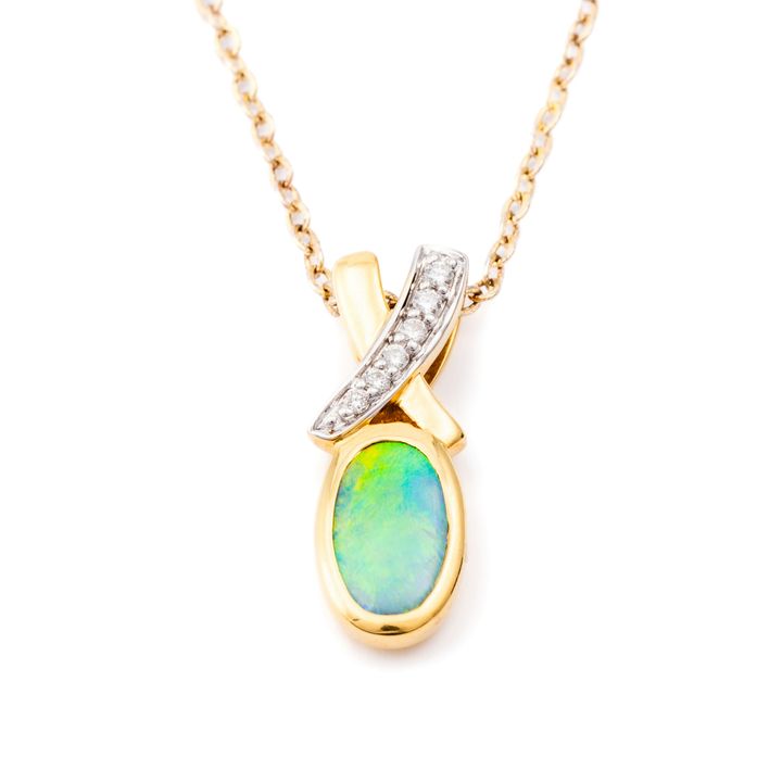 Opal & Diamond Pendant 18ct Gold,