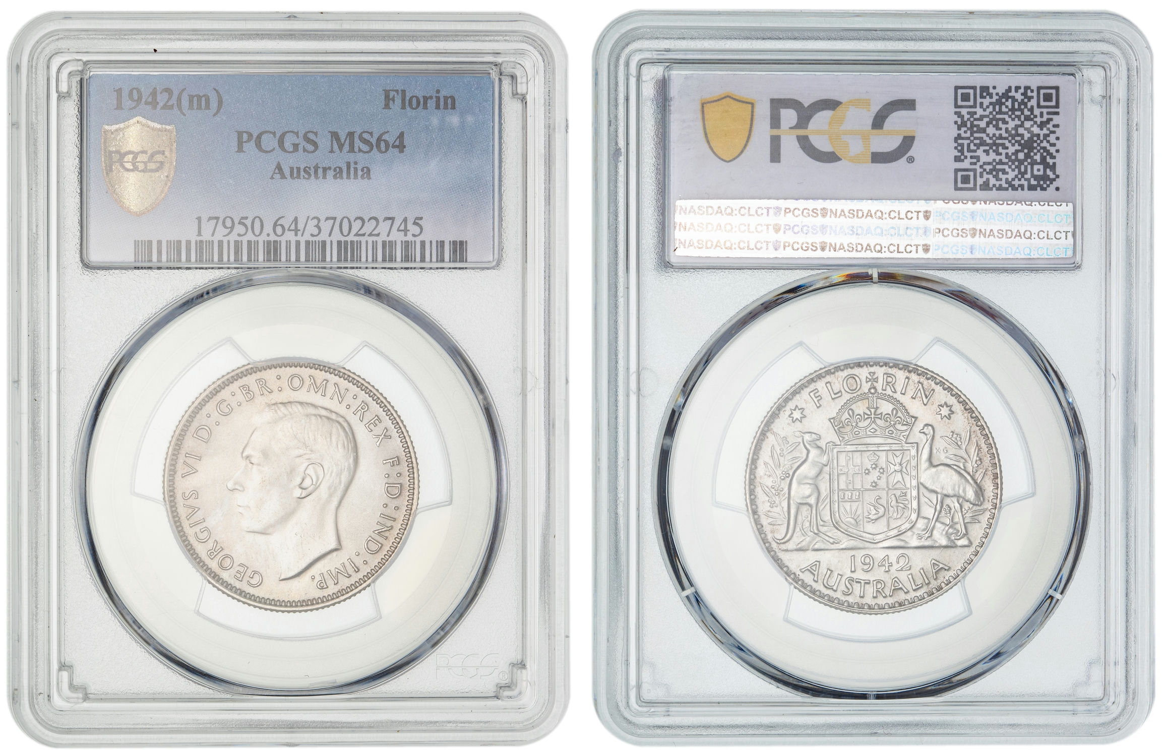 George VI, Florin, 1942, PCGS MS64